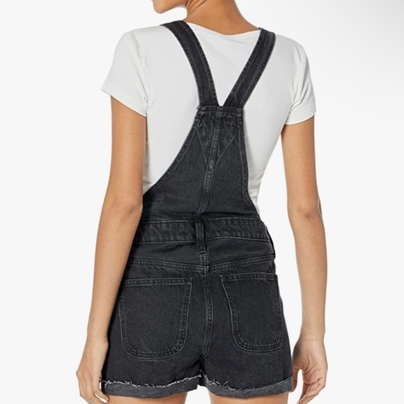 Madewell High Rise Washed Black Denim Adirondack Short Overalls - Picture 4 of 16